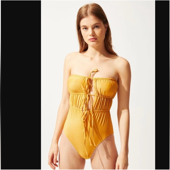 Solid & Striped The Paula One Piece Gold NWOT XS Ruched Swimsuit Swim New no tag - Picture 4 of 14
